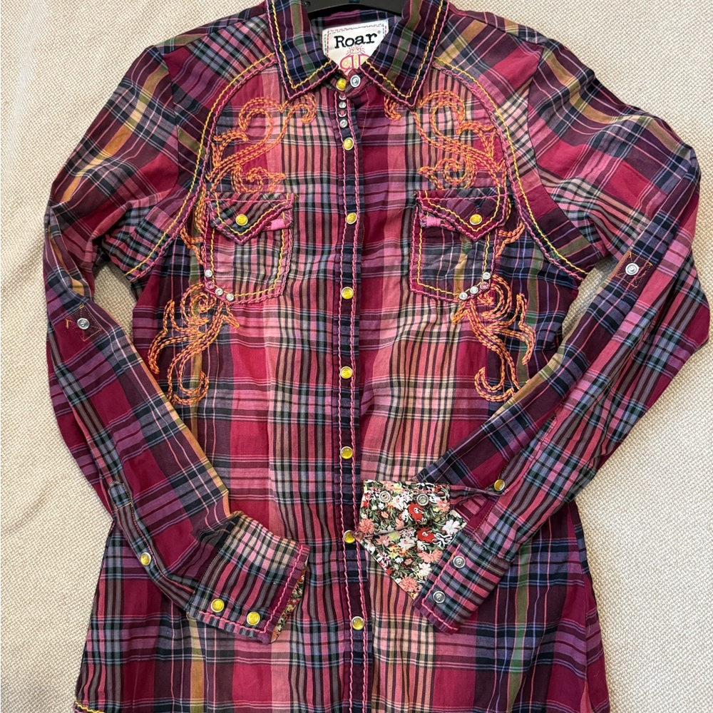 Roar Multicolor Plaid Shirt with Embroidery
